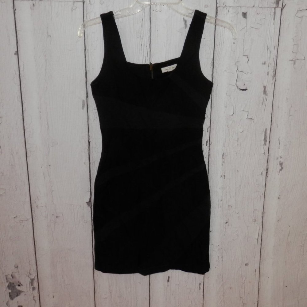 Silence + Noise Stunning Black Bodycon Dress Size XS Sexy Slash Patchwork 3586